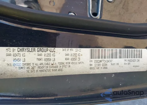 2012 Dodge Charger Police from USA, damaged, VIN 2C3CDXAT7CH184747